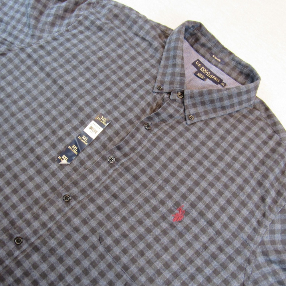 U.S. Polo Assn. Mens 3XL Navy Blue NWT Check Long Sleeve Button Down Flannel